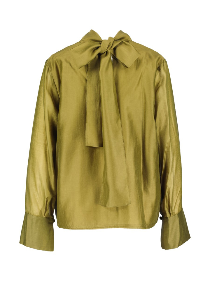 Kakigroene blouse met strikkraag Balance Julia June 