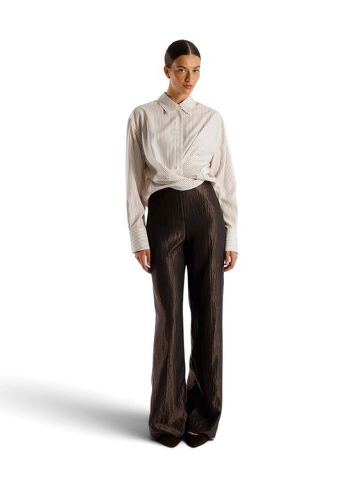 Glanzende bruine wide-leg broek met elastische tailleband Julia June