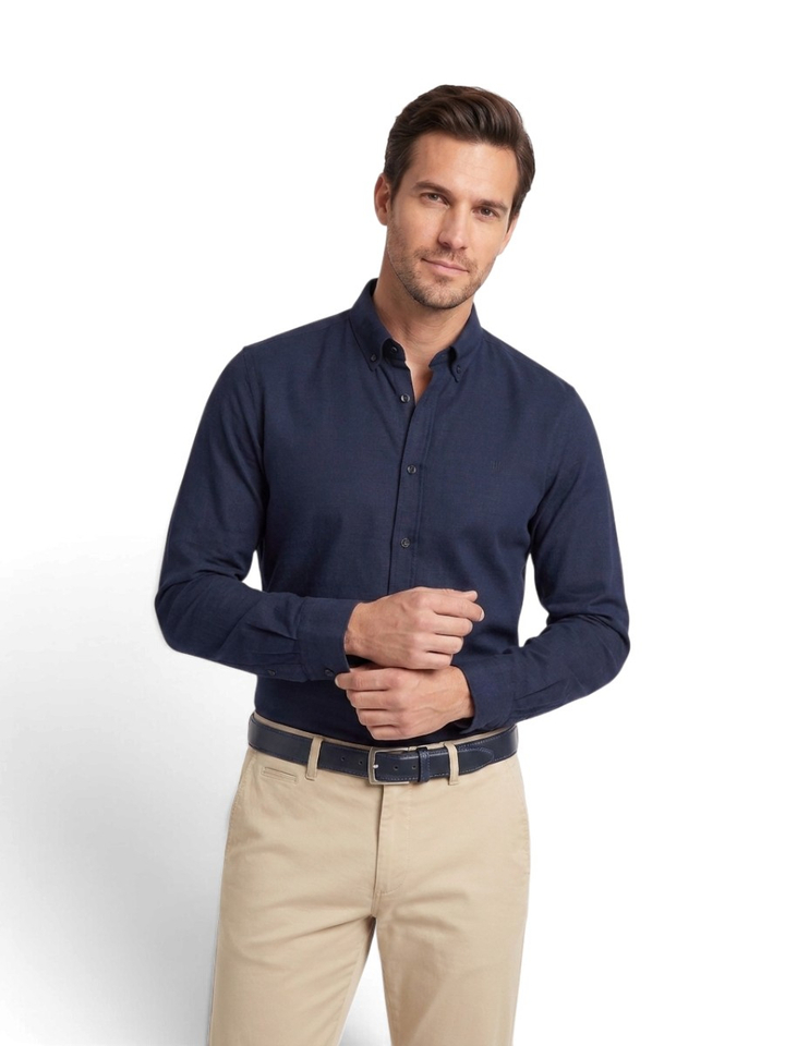 Dark navy katoenen hemd (regular fit) met lange mouwen Les Deux