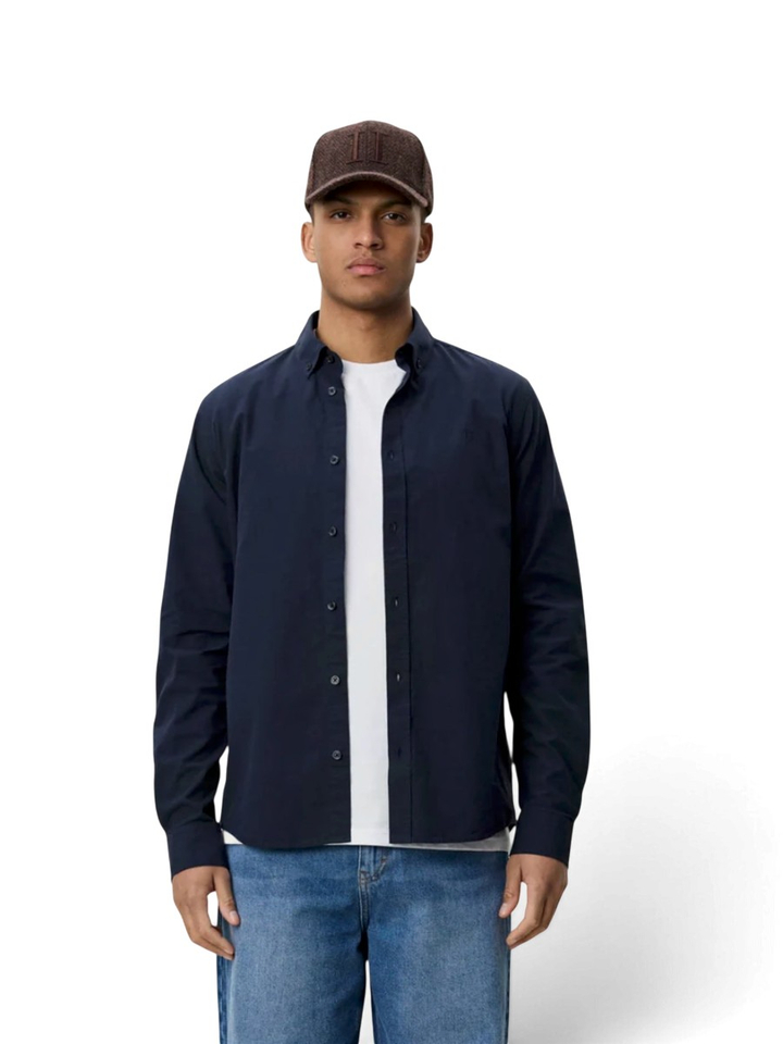 Dark navy katoenen hemd (regular fit) met lange mouwen Les Deux