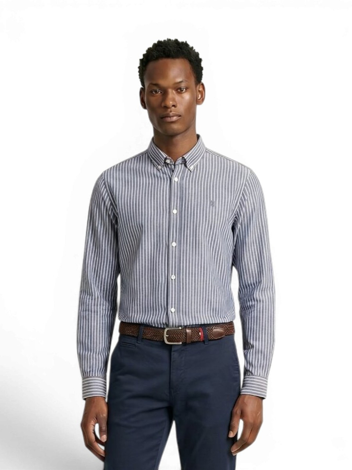 Blauw gestreept hemd (regular fit) met lange mouwen Les Deux 