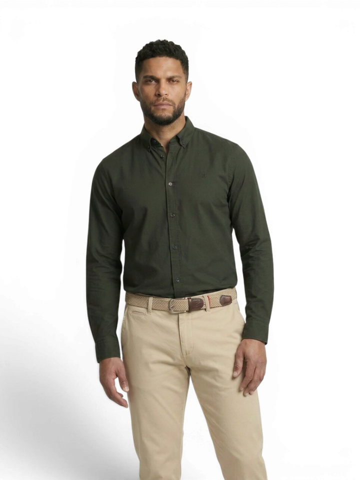 Kaki groen hemd (regular fit) met lange mouwen Les Deux 