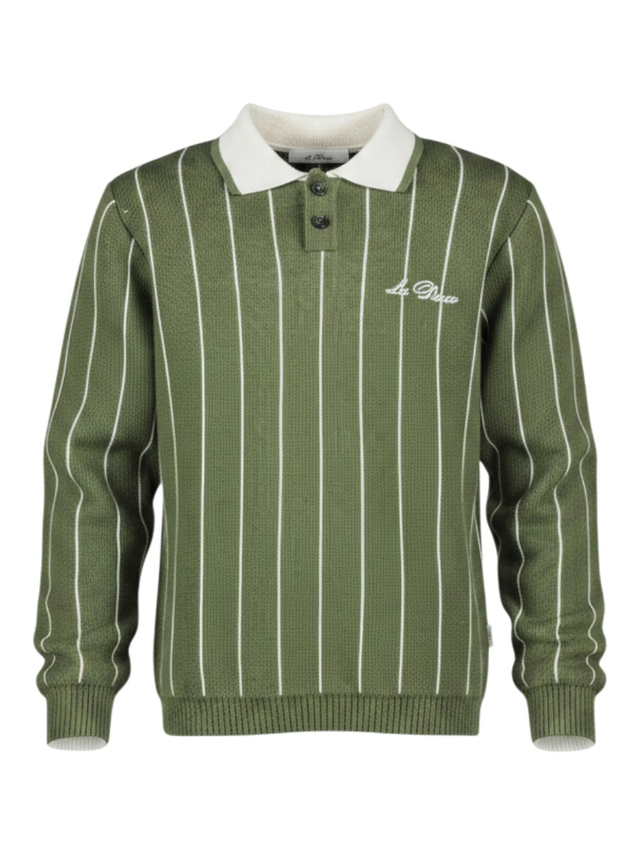Groene gestreepte polo met kraag Les Deux