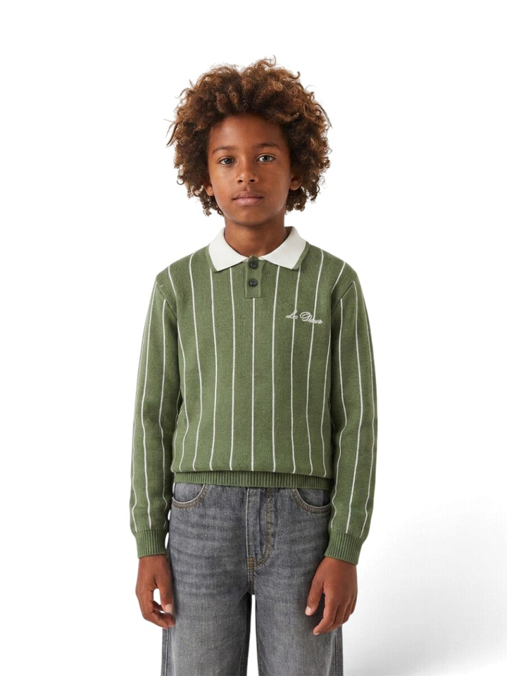 Groene gestreepte polo met kraag Les Deux 