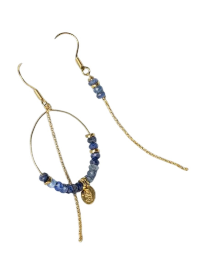 Gold blue oorbellen Murielle Perrotti 