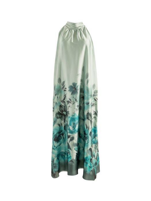 Groene geklede maxi-jurk met bloemenprint Swing