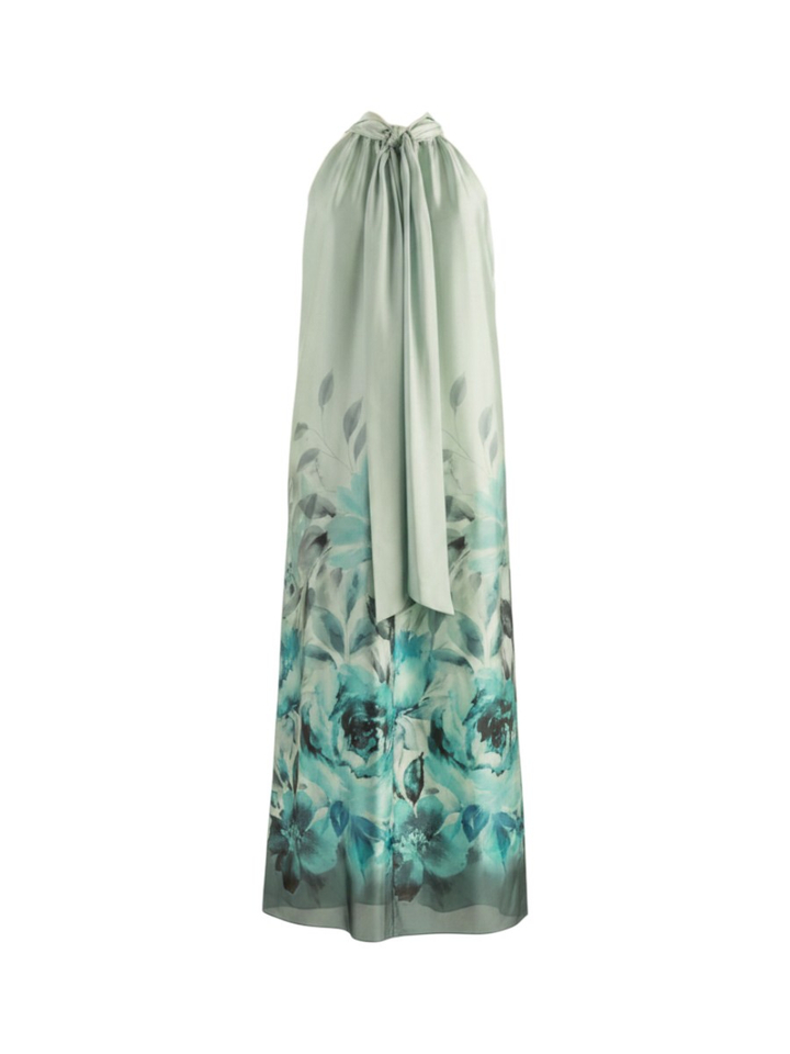 Groene geklede maxi-jurk met bloemenprint Swing