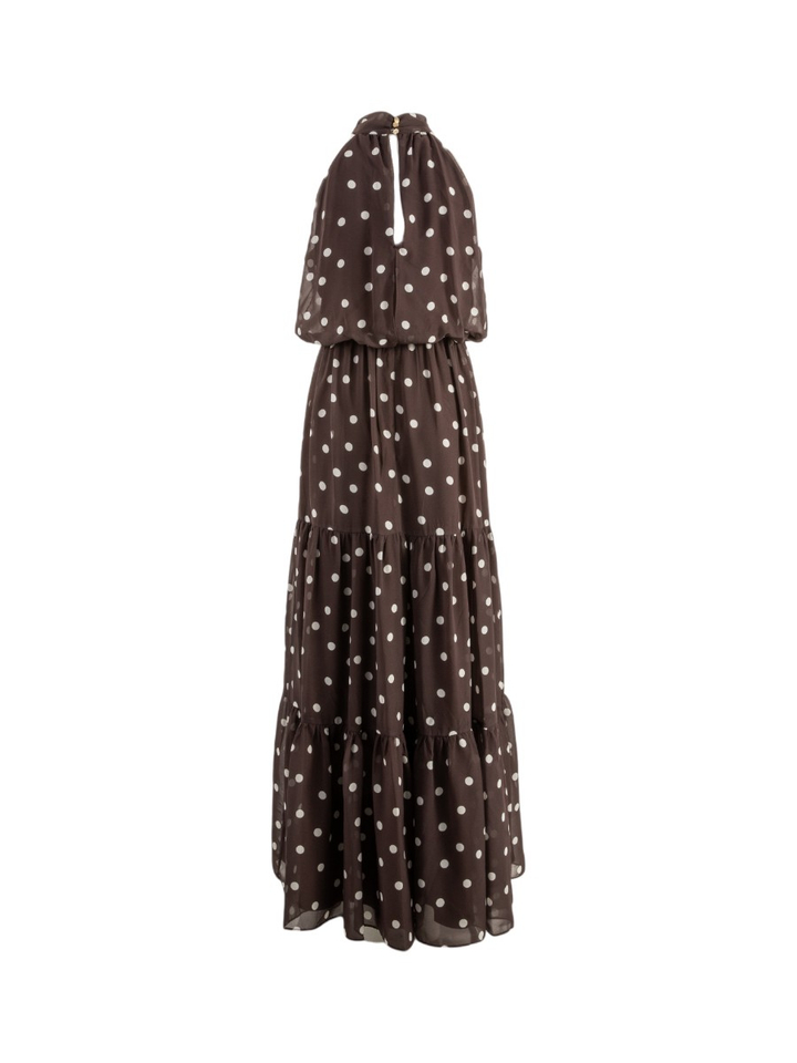 Bruine lange feestelijke jurk in polkadotprint Swing 