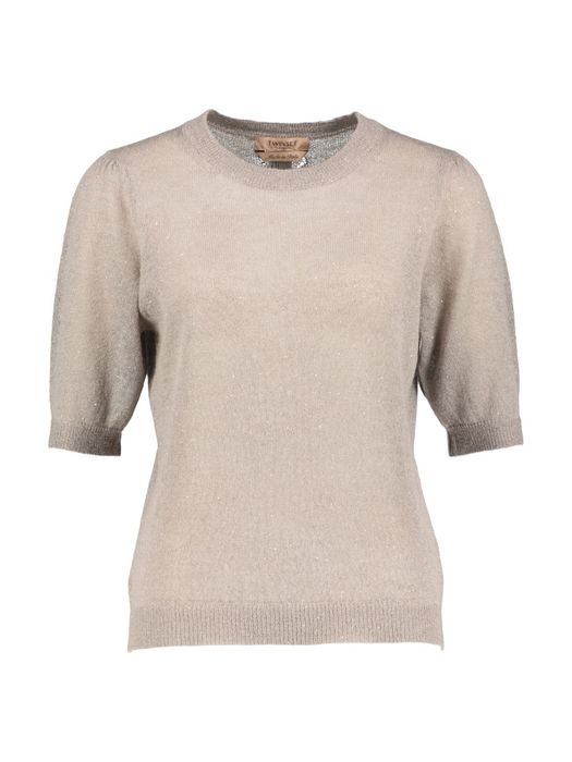 Taupekleurige glinsterende pull met korte mouwen Twinset