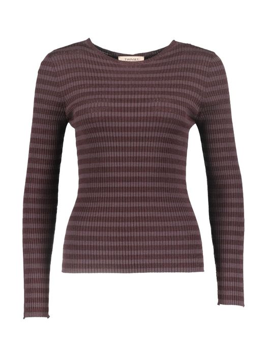 Bruin gestreepte t-shirt met lange mouwen Twinset