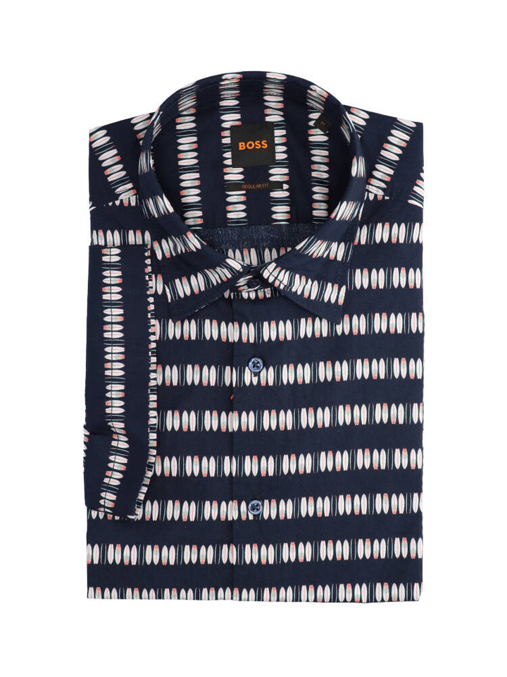 Donkerblauw katoenen hemd met print (regular fit) met kort mouwen Hugo Boss 