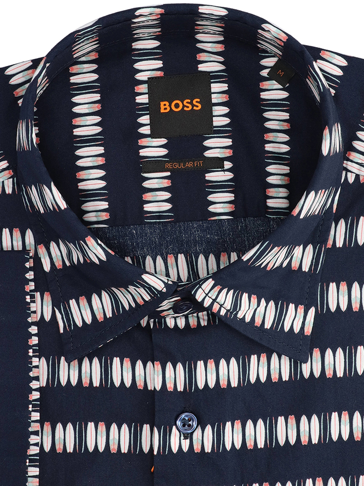 Donkerblauw katoenen hemd met print (regular fit) met kort mouwen Hugo Boss 