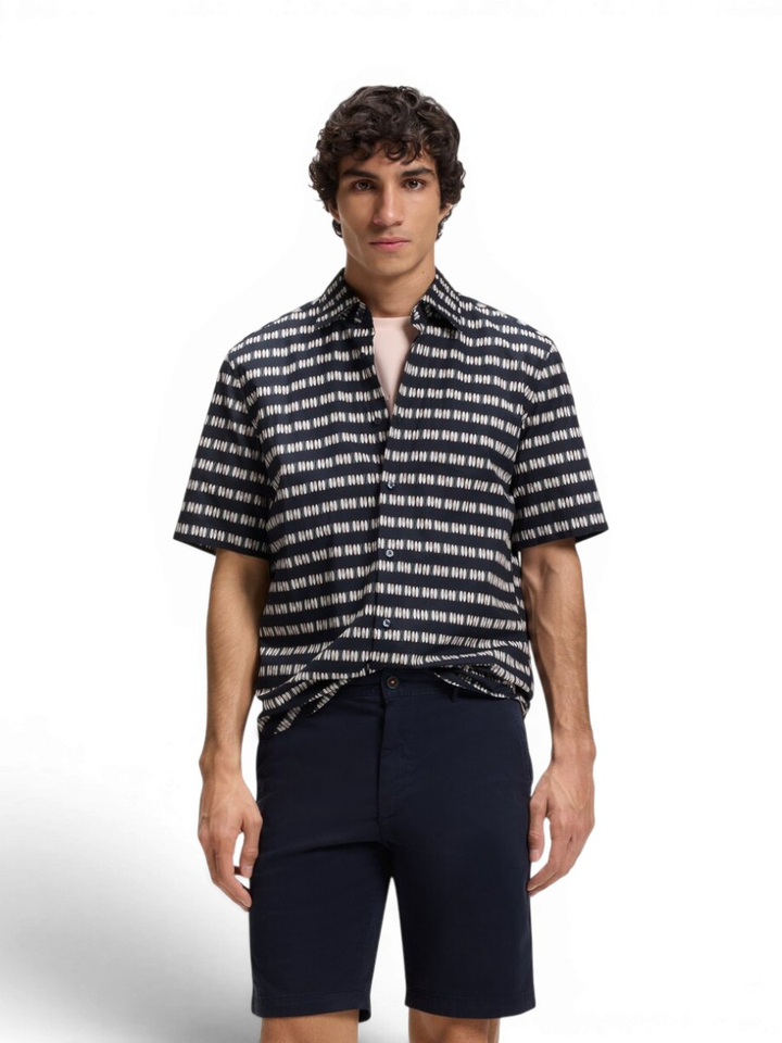 Donkerblauw katoenen hemd met print (regular fit) met kort mouwen Hugo Boss 