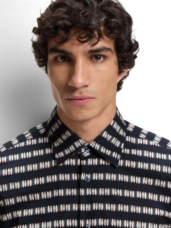 Donkerblauw katoenen hemd met print (regular fit) met kort mouwen Hugo Boss 