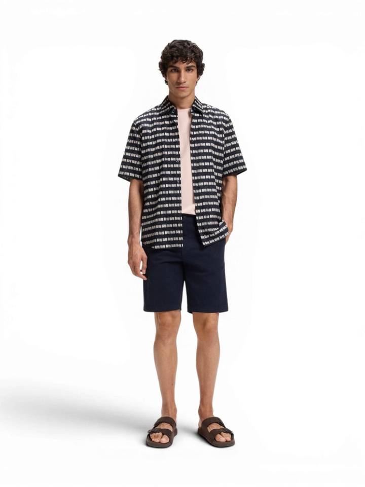 Donkerblauw katoenen hemd met print (regular fit) met kort mouwen Hugo Boss 