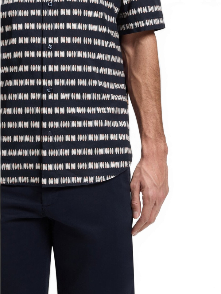 Donkerblauw katoenen hemd met print (regular fit) met kort mouwen Hugo Boss 