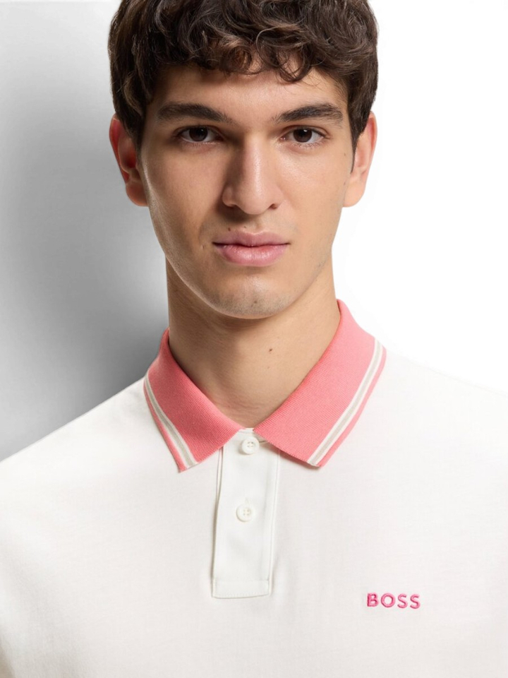 Ecru polo met roze kraag Hugo Boss