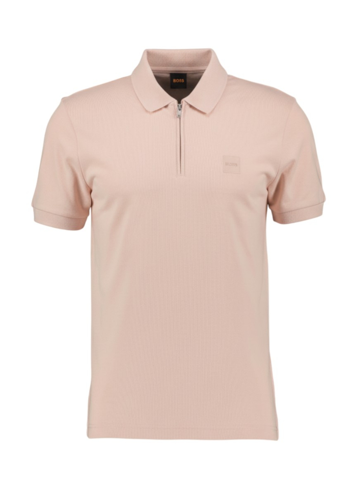 Lichtroze polo met korte rits Boss Orange