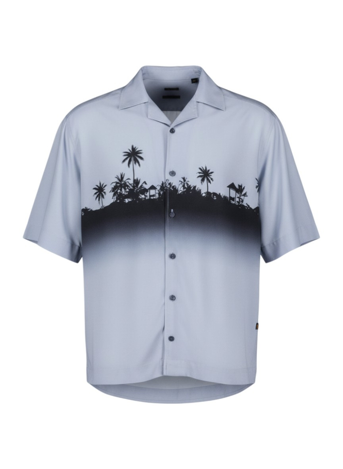 Blauwe hemd met korte mouwen en Hawaiprint Lapisy Boss Orange