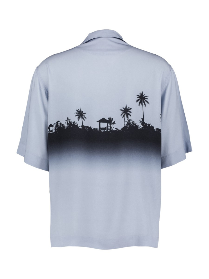 Blauwe hemd met korte mouwen en Hawaiprint Lapisy Boss Orange
