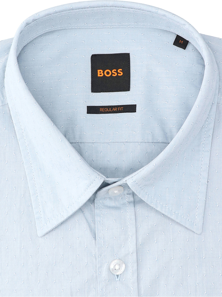 Light pastel blauwe katoenen hemd (regular fit) met details en lange mouwen Hugo Boss 