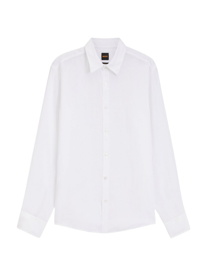 Wit linnen hemd (regular fit) met lange mouwen Hugo Boss 