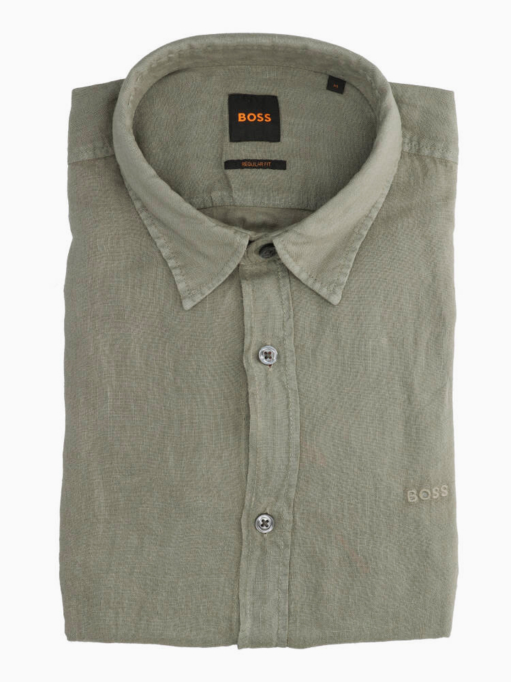 Open grey linnen hemd (regular fit) met lange mouwen Hugo Boss 