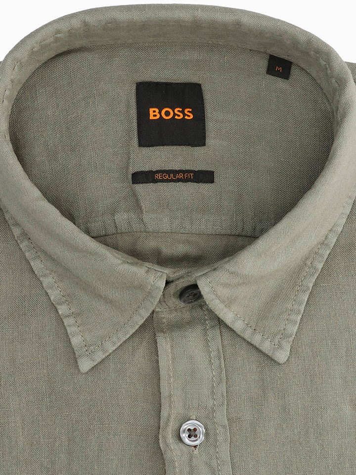 Open grey linnen hemd (regular fit) met lange mouwen Hugo Boss 