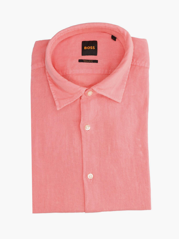 Roze linnen hemd ( regular fit) met lange mouwen Hugo Boss 