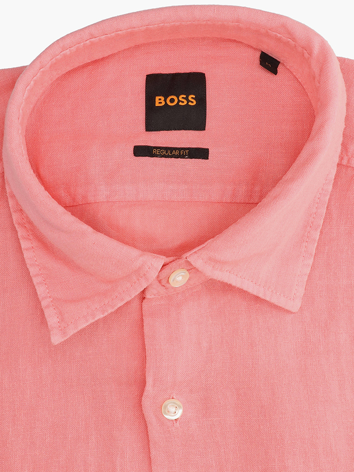 Roze linnen hemd ( regular fit) met lange mouwen Hugo Boss 