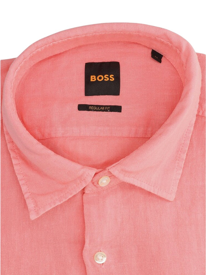 Roze linnen hemd ( regular fit) met korte mouwen Hugo Boss