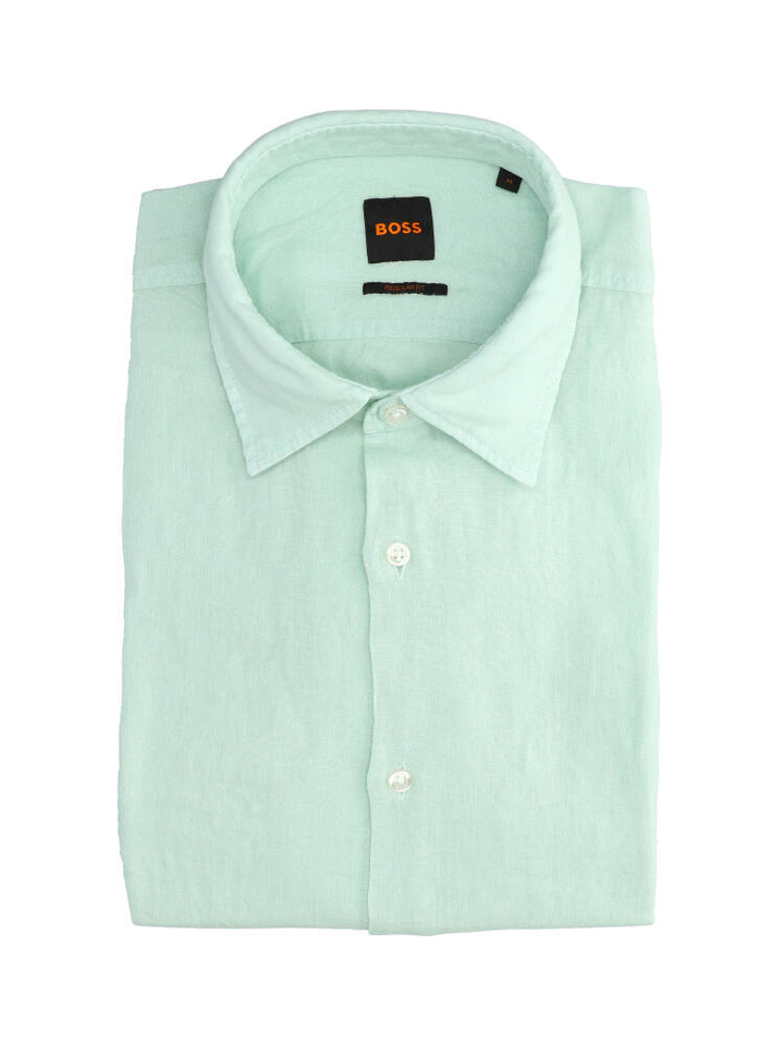 Turquoise linne hemd met korte mouwen Hugo Boss 