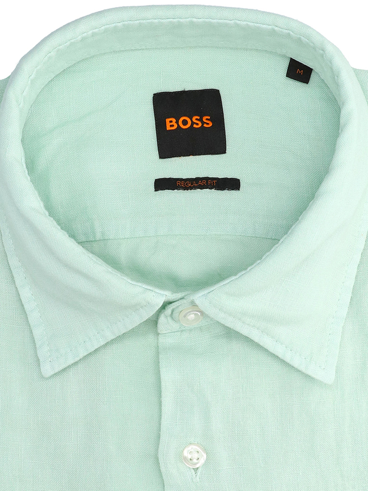 Turquoise linne hemd met korte mouwen Hugo Boss 