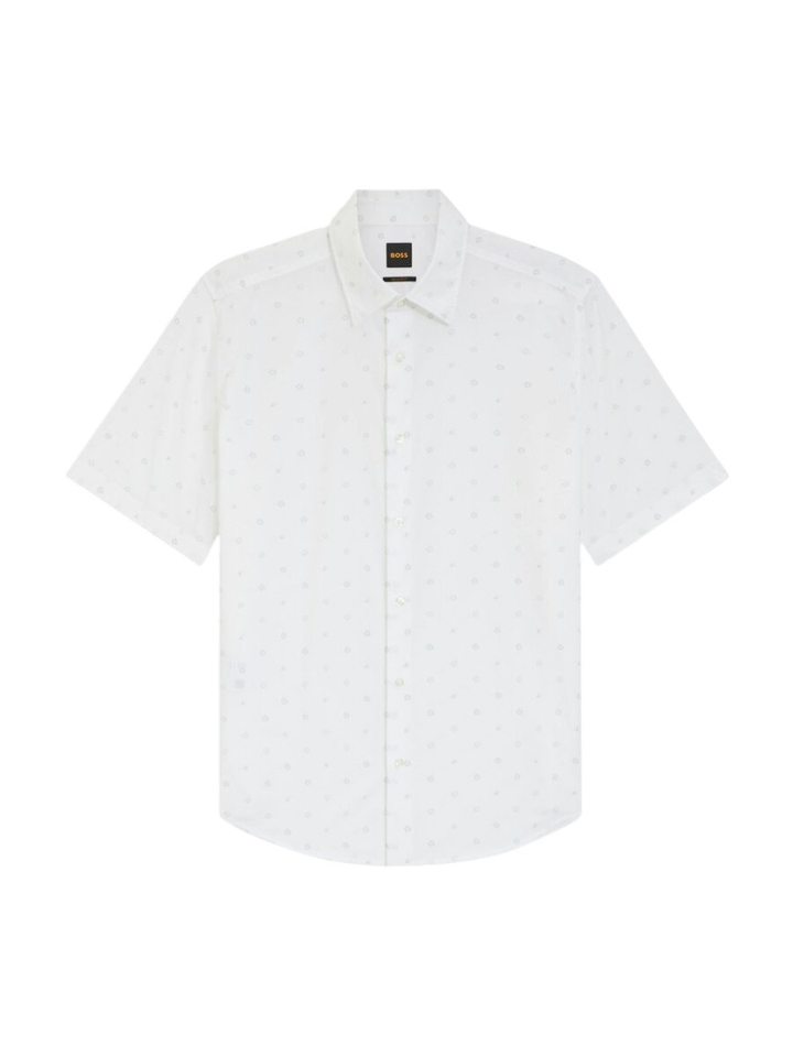 Wit hemd met groene print (regular fit) met korte mouwen Hugo Boss 