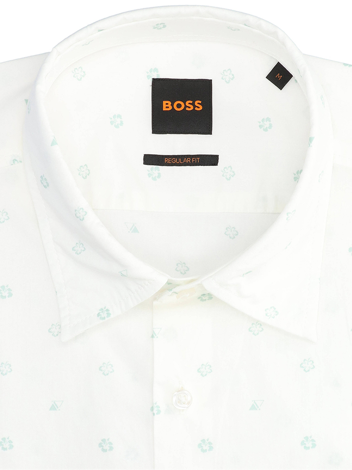 Wit hemd met groene print (regular fit) met korte mouwen Hugo Boss 