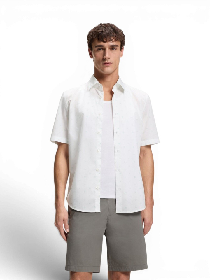 Wit hemd met groene print (regular fit) met korte mouwen Hugo Boss 