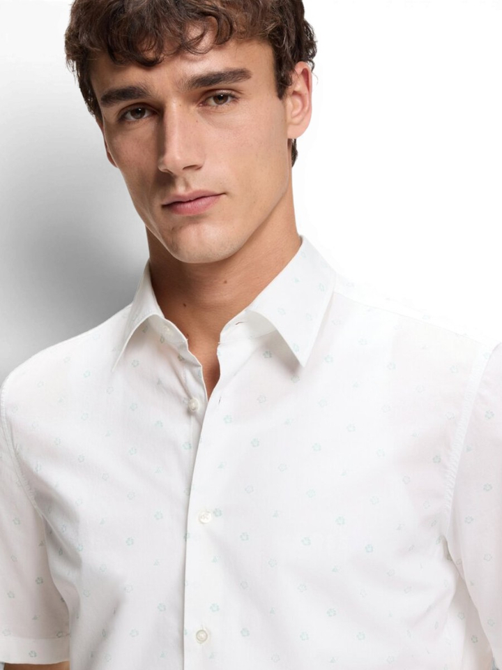Wit hemd met groene print (regular fit) met korte mouwen Hugo Boss 