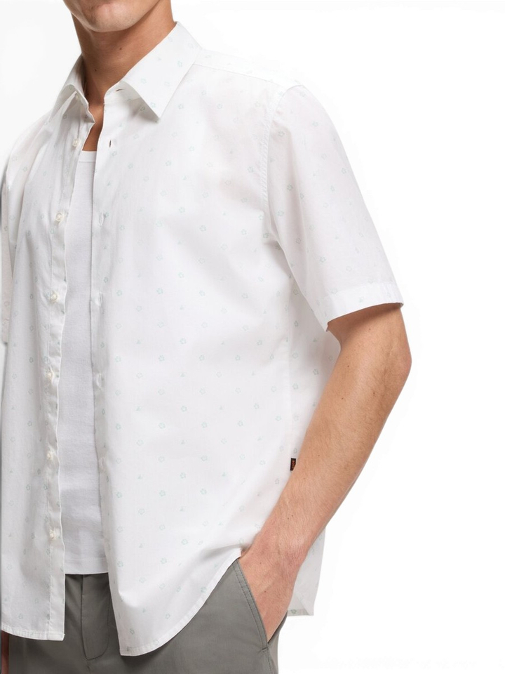 Wit hemd met groene print (regular fit) met korte mouwen Hugo Boss 