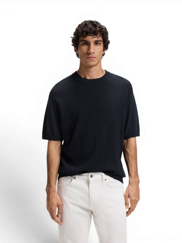 Donkerblauwe trui met streep structuur Hugo Boss