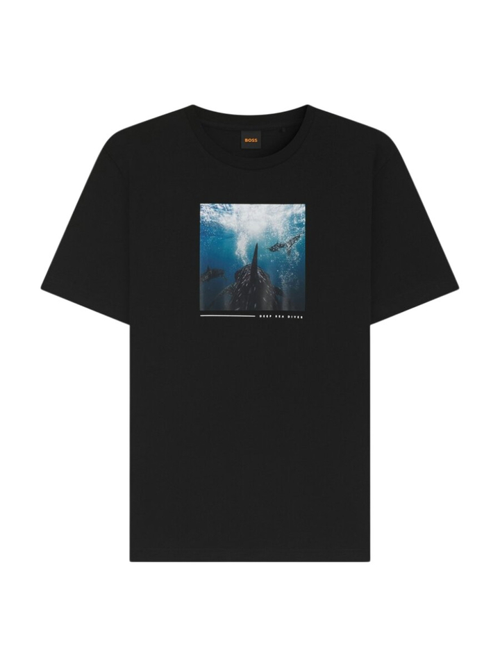 Zwarte T-shirt met opdruk Hugo Boss 