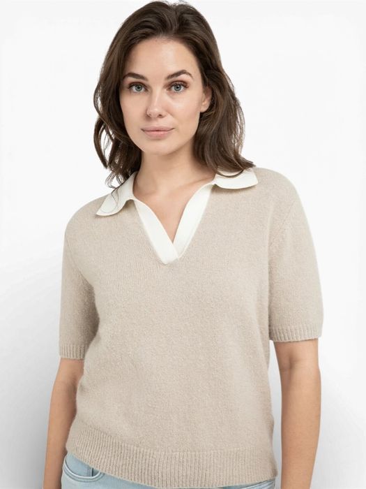 Beige trui met witte kraag Yaya