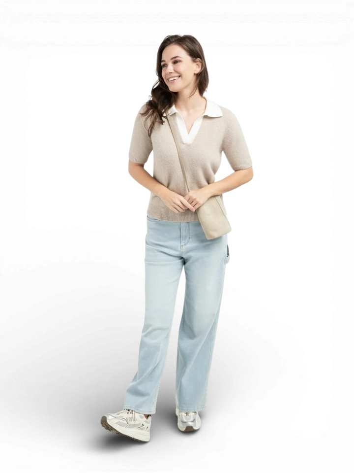 Beige trui met witte kraag Yaya 