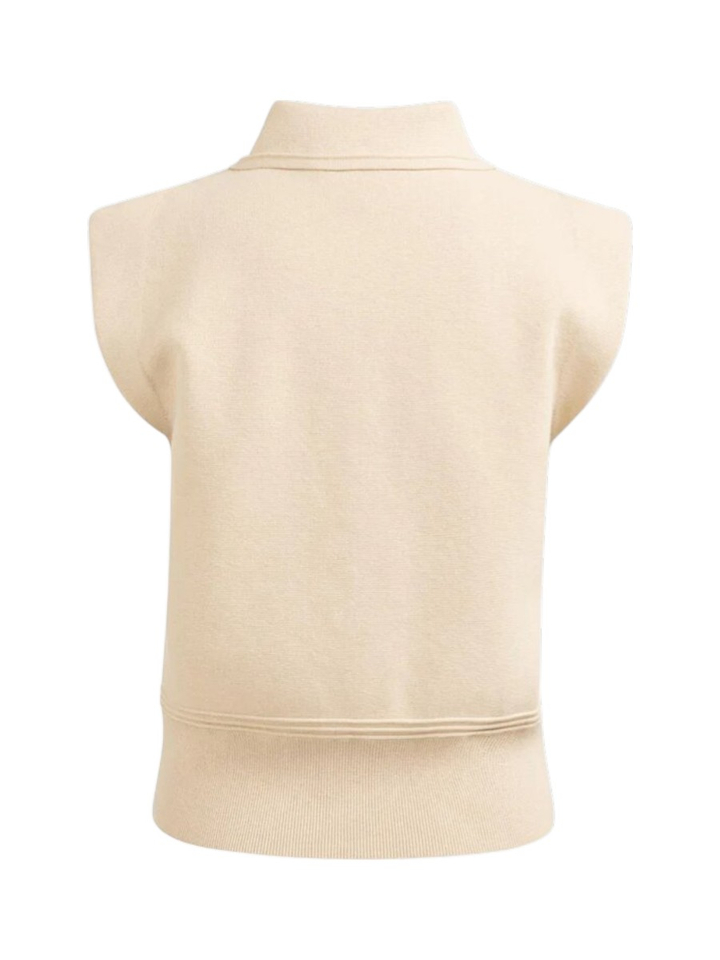 Beige mouwloze trui met kraag en knoopjes YAYA 