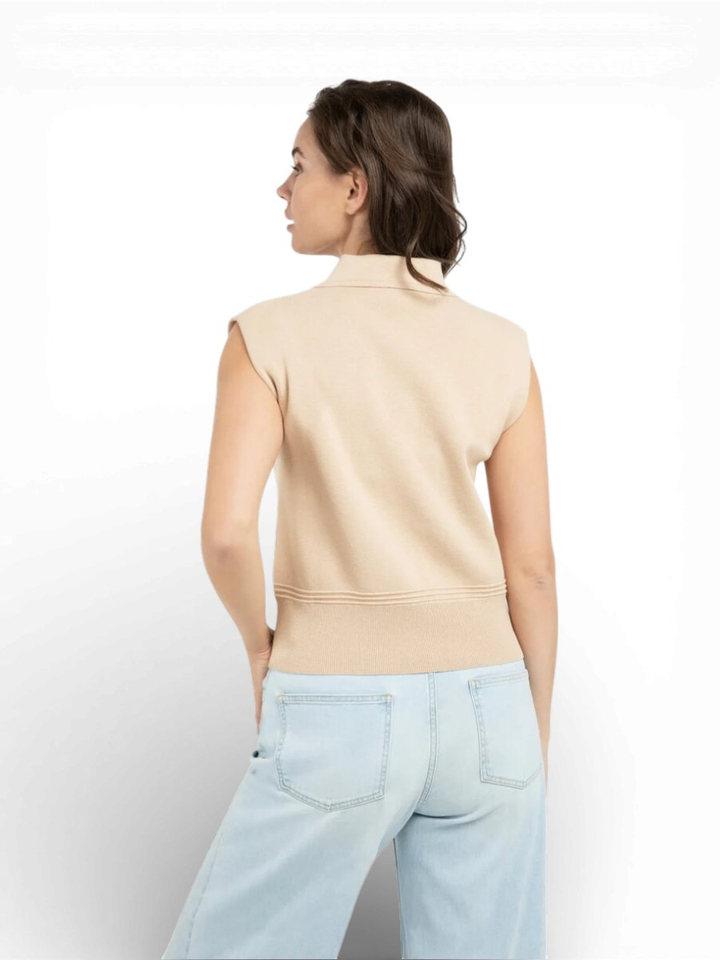 Beige mouwloze trui met kraag en knoopjes YAYA 