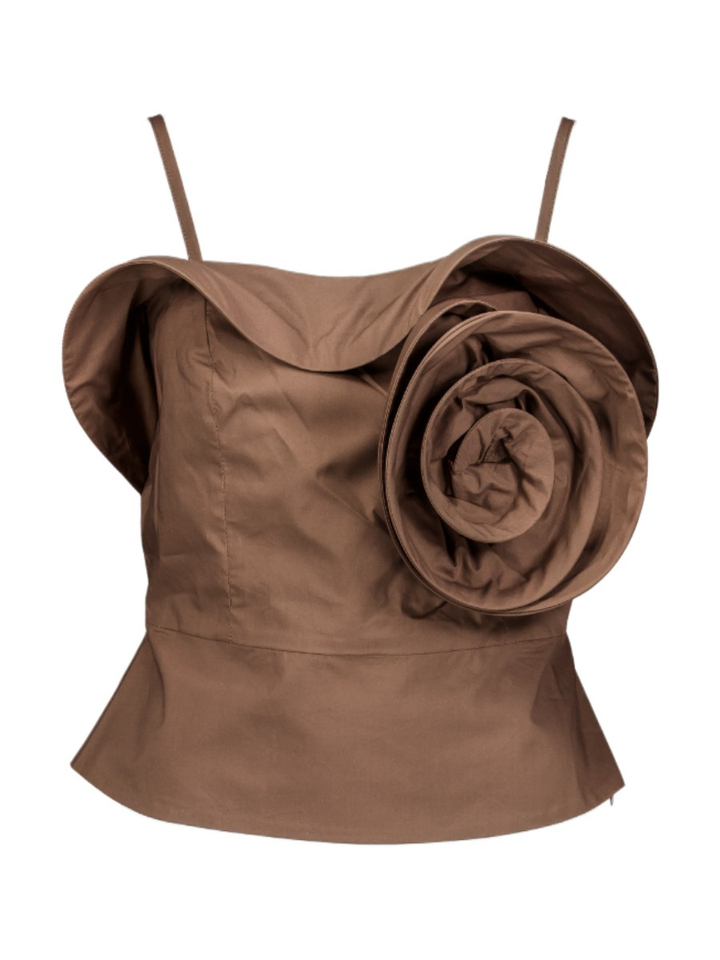 Donkerbruine katoenen strapless top met bloem Rinascimento 