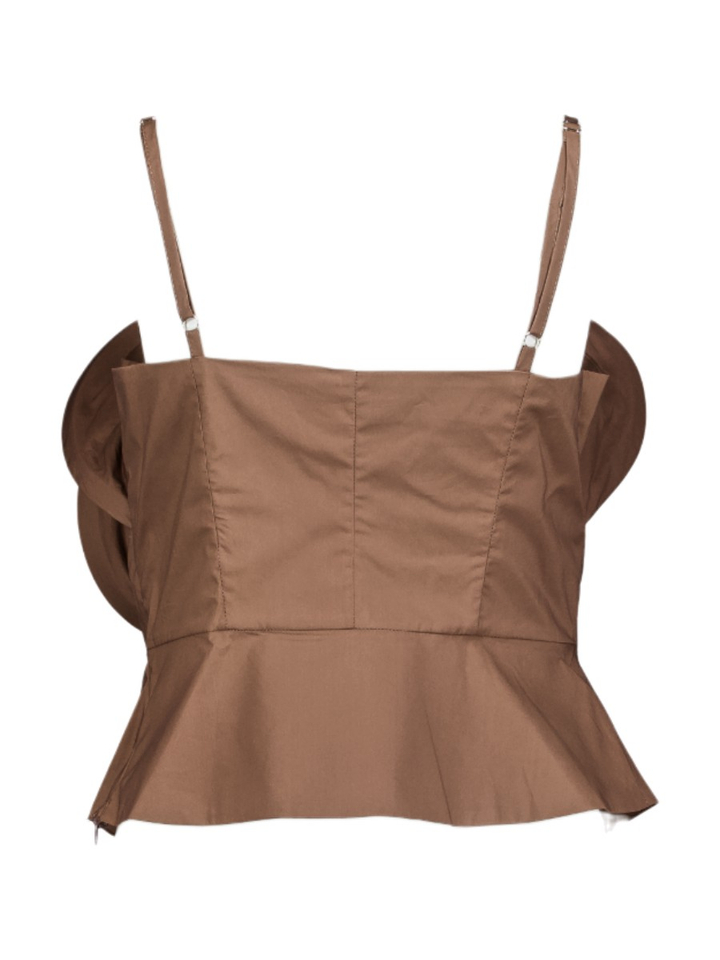 Donkerbruine katoenen strapless top met bloem Rinascimento 
