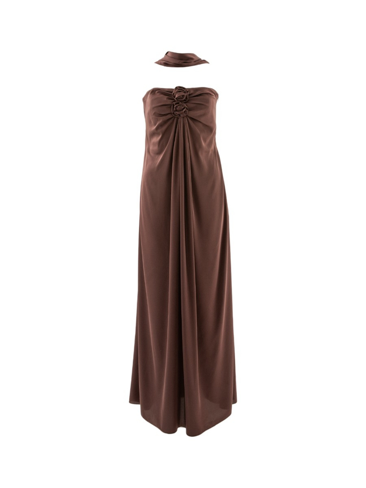 Donkerbruine bustier maxi-jurk met sjaaltje Rinascimento