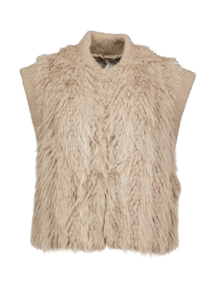 Beige fluffy faux fur bodywarmer Alvita Rino Pelle