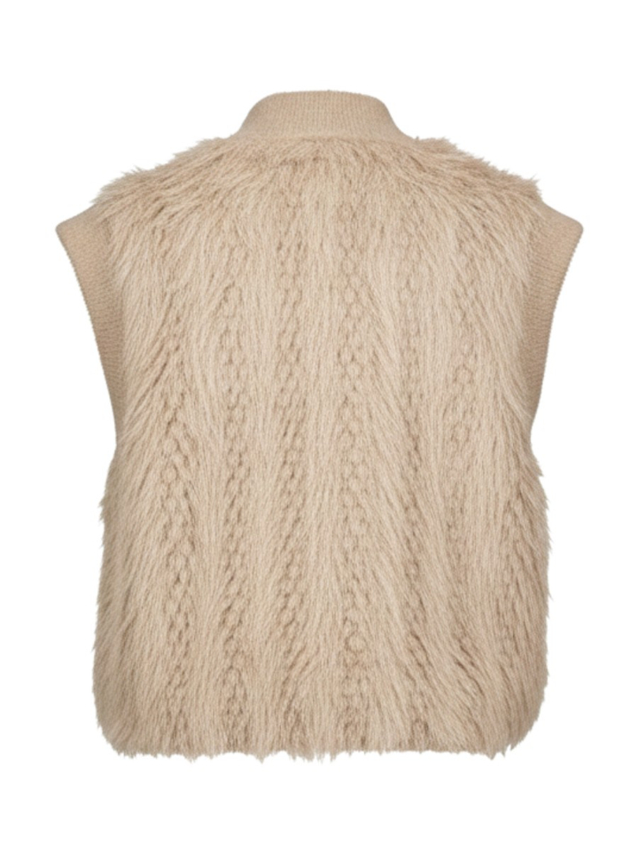 Beige fluffy faux fur bodywarmer Alvita Rino Pelle