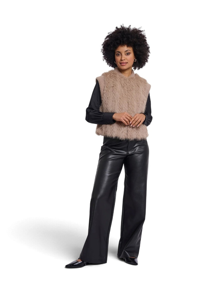 Beige fluffy faux fur bodywarmer Alvita Rino Pelle